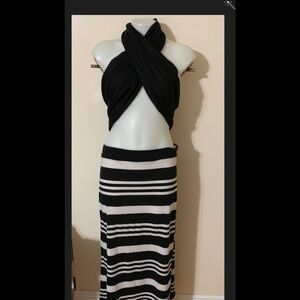 Ambience Apparel Long Stripped Skirt Sz LG
